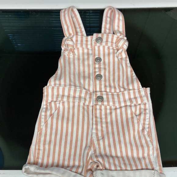 7 For All Mankind Pink and White Striped Kids Overalls - Picture 1 of 5